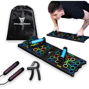 EPIC CORE FITNESS Push Up Board, Portable Multi-Function Foldable 32 in 1 Push Up Bar, Jump Rope and Push Up Handles, Strength Wrist Equipment for Men & Women, Professional Pushup System for Chest,
