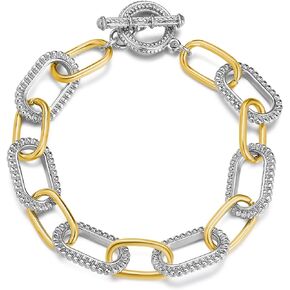 dnswez Link Chain Bracelets for Women, Two Tone Link Bracelets Gold and Silver Paperclip Vintage Bracelets Wire Bangle Jewelry Gifts