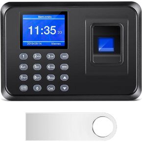 Time Clocks for Employees Small Business, Clock in Machine for Employees with 2.4 inch TFT LCD Screen, USB Download Data, Fingerprint Time Clock with 1000 Fingerprints (with 8G U-Disk)