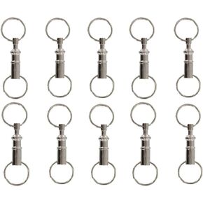 yueton Pull-apart Key Ring Key Chain, Dual Key Ring Snap Lock Holder, Pack of 10 (Silver)
