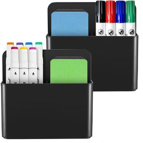 EZ COZY Magnetic Pen Holder,2 Pack Magnetic Dry Erase Marker Holder, Whiteboard Marker Holder, Magnet Pencil Holder, Magnetic Pen Holder for Refrigerator, Locker, Metal Cabinets, Office (Black)
