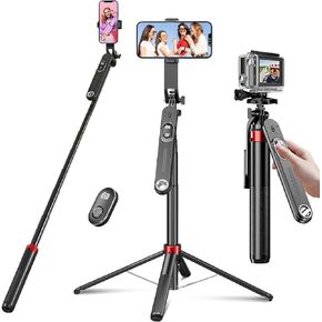 Huryfox Selfie Stick Phone Tripod - 71 inch Tall Cell Phone Holder with Detachable Wireless Remote, Phone Stand for Recording, Video and Picture, Compatible with iPhone, Android Phone, Camera & Gopro