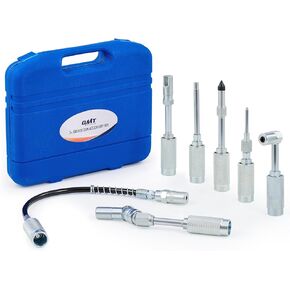 Orion Motor Tech Grease Gun Accessory Kit, 7 Piece Grease Gun Coupler Set for Hard to Reach Grease Fittings, Quick Connect Lubrication Grease Zerk Fitting Adapters with Grease Gun Hose