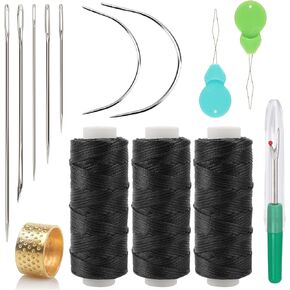 Ryalan Waxed Thread 96 Yards Hand Sewing Kit Set 210D Flat Sewing Waxed Thread with 7 Pcs Leather Repair Needles for Home Upholstery Carpet Leather Canvas Repair and Sewing