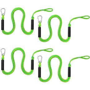 Dock Lines with Hook - Boat Bungee Dock Lines 4 Pack 4-5.5 ft Boat Accessories Perfect for PWC,Jet Ski,Pontoon,Seadoo,Kayak - Yellow&Green