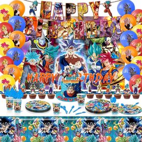 لوازم وديكورات حفلات التنين، مجموعة لوازم حفلات عيد ميلاد التنين المكونة من 86 قطعة، تتضمن لافتات وخلفية وبالونات وغطاء للكيك وأطباق ومفرش طاولة وكوب وشوك وملاعق in Kuwait