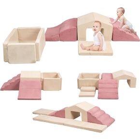 Soft Play Climb and Crawl Activity Playset,Foam Climbing Building Blocks for Toddlers with Ball Pit - Baby Crawling & Sliding Gym Equipment Indoor Active Playing for Preschool,6 Pcs (gray & blue)