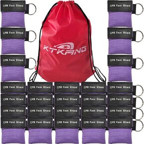 KTKANG 100 CPR Face Shield Mask with Purple Keychain Pouch for AED CPR Training Course
