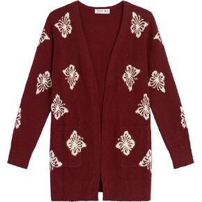 Beautees Girls' Sweater Duster Cardigan with Pockets and Butterfly Pattern