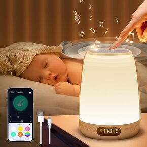 Sound Machine Baby Night Light, Touch/APP Wake Up Smart Alarm Clock for Kids Lamp,48 RGB Colors Baby Night Light for Nursery Lamp,14 White Noise&Bluetooth Nursery Night Light,Dimmable Night Light Lamp