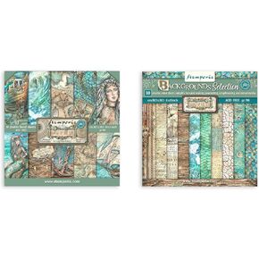 Stamperia International Songs of The Sea Bundle: 8" x 8" Double-Sided Paper Pad + 8" x 8" Backgrounds Double-Sided Paper Pad