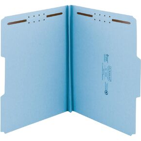 Smead 100% Recycled Pressboard Fastener File Folder, 2 Fasteners, 1/3-Cut Tab, 2" Expansion, Letter Size, Blue, 25 per Box (15001)