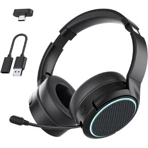 Aprilday Wireless Gaming Headset，2.4Ghz Wireless Gaming Headphones with Mic,Low Latency,Bluetooth Gaming Headset for PC，3.5mm Wired Gaming Headset-Black