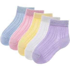 Looching 5 Pairs Baby Boys Girls Mesh Thin Socks Toddler Cotton Breathable No Show Low Cut Ankle Socks for 1-12T Kids