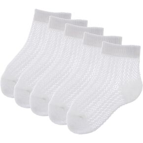 Looching 5 Pairs Baby Boys Girls Mesh Thin Socks Toddler Cotton Breathable No Show Low Cut Ankle Socks for 1-12T Kids