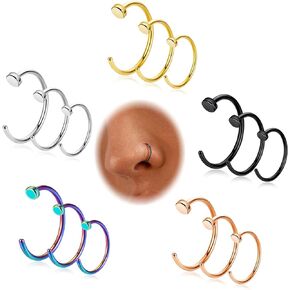 YOVORO 15Pcs 18G 20G 316L Stainless Steel Nose Rings Hoops for Women Men Hypoallergenic Nose Hoops Colored Nose Piercing Jewelry 6/8/10MM