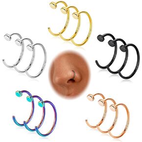 YOVORO 15Pcs 18G 20G 316L Stainless Steel Nose Rings Hoops for Women Men Hypoallergenic Nose Hoops Colored Nose Piercing Jewelry 6/8/10MM