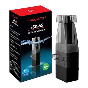 Aquatop 65 GPH Internal Surface Skimmer – for Tanks Up to 100 Gallons, Salt & Freshwater Tanks, Removes Film & Oil from Water Surface, Suction Cup Mounts for Versatile Placement, SSK-65