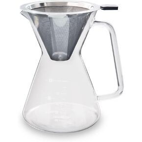 Escali London Sip Glass Pour Over Coffee Carafe Coffee Maker with Reusable Stainless Steel Filter, Ergonomic Handle, and Easy-Pour Spout, 4-Cup (600 mL)