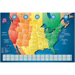 ImageAbility North America Laminated Gloss Time Zone Area Code Map with Reverse Lookup, Desk Size 11 by 17 Inches