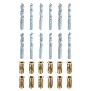 مسامير شماعات uxcell M6x60mm، 16 قطعة 31 مم برغي وتد خشبي برغي ذاتي التنصت مع 16 قطعة M6x24mm واجهة صواميل ملولبة محرك مقبس سداسي، لأرجل الأثاث المشتركة