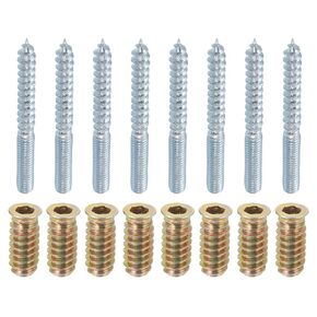 uxcell M6x60mm Hanger Bolts, 16pcs 31mm Wood Dowel Screw Self-Tapping Screw with 16pcs M6x24mm Threaded Insert Nuts Interface Hex Socket Drive, for Joint Furniture Legs