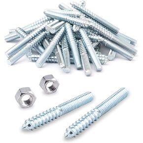 POWERTEC QHB1001 Hanger Bolts 5/16-18 x 3 Inch, 50 Pack with 2 Piece Bolt Installation Hex Nuts