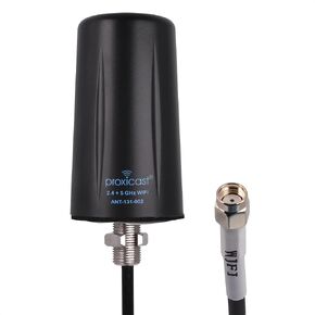 Proxicast Indoor/Outdoor 2x2 MIMO Omnidirectional WiFi Antenna - Tri-Band 2.4/5.8/6 GHz - 3-5 dBi Gain - Vandal Resistant Low Profile Fixed Through-Hole Mount - 10 ft Coax Lead w/RP-SMA (ANT-131-M22)