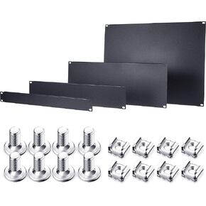 4 Pieces 1U, 2U, 4U, 8U Blank Panel Metal Rack Mount Filler Panel Mount Panel Spacer 19 Inches Rack Blanking Panel Kit for Enclosure Server Rack Cabinet Black