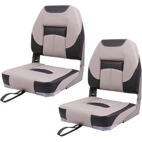 Deluxe Low Back Boat Seat, Fold-Down Fishing Boat Seat Gray/Charcoal (2 Seats)