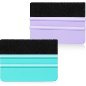 2 Pcs Plastic Vinyl Squeegee Black Felt Edge Vinyl Squeegee Vinyl Wrap Squeegee Vinyl Scraper for Car Automotive Sticker Decal Applicator (Purple & Green)