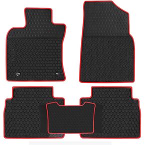 HD-Mart Car Rubber Floor Mat for Toyota Camry 7th 2012-2013-2014-2015-2016-2017 Custom Fit Black Red Rubber Car Floor Liners Set All Weather Protection Heavy Duty Odorless