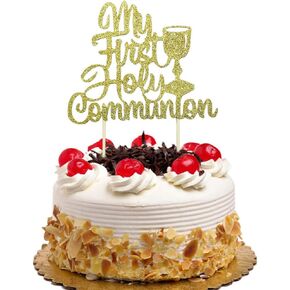 My First Holy Communion Cake Topper for Kids Birthday, Baby Shower, Wedding Baptism Christening Party Decorations Gold Glitter