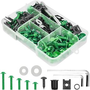 Motorcycle Fairing Bolt Kit, 177pcs M5 M6 Motorcycle Windscreen Screws, Colorful Fasteners Fairing Bolts Nuts Washers Clips Kit, Aluminum Assortment Fixing for Most Sport Bikes (Black)