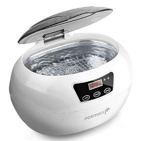 Fosmon Ultrasonic Cleaner, Professional Jewelry Polisher with Timer, 600ML Stainless Steel Tank for Eye Glasses, Watches, Earrings, Ring, Necklaces, Coins, Razors, Dentures