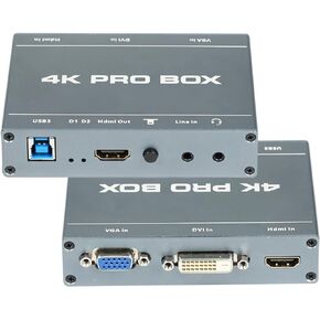 ATCCPYDM 4K DVI Video Capture Card,Audio Video HDMI Game Capture,DVI HDMI VGA to USB3.0 Full HD Video Capture Device,1080P@60Hz HDMI Loop-Out,Compatible with Windows,Linux,Android and MAC System