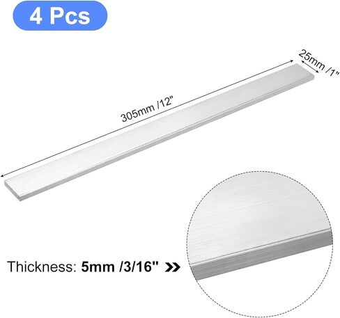 uxcell Square Aluminum Flat Bar, 4pcs 3/16" Thickness 1" Width 12" Length Square Aluminum Bar 6061 Aluminum Flat Plate, 5 x 25 x 305mm T6511 Solid New Mill Stock in Saudi Arabia