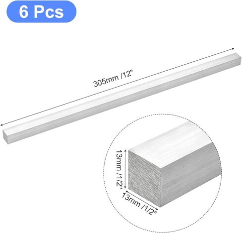 uxcell Square Aluminum Flat Bar, 6pcs 1/2" Thickness 1/2" Width 12" Length Square Aluminum Bar 6061 Aluminum Flat Plate, 13 x 13 x 305mm T6511 Solid New Mill Stock in Kuwait