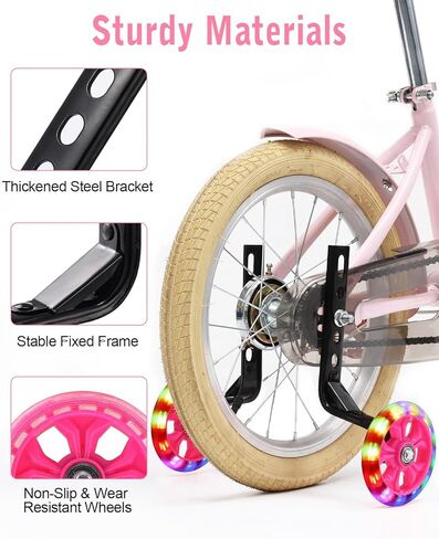 عجلات تدريب الدراجة Zacro عجلات فلاش كتم الصوت مع مسمار تمديدات محور الدراجة قابل للتعديل، عجلات تدريب لدراجة الأطفال 12 14 16 18 20 بوصة، عجلات تدريب عالمية للأطفال الصغار مع جرس in Kuwait