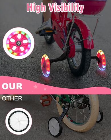 عجلات تدريب الدراجة Zacro عجلات فلاش كتم الصوت مع مسمار تمديدات محور الدراجة قابل للتعديل، عجلات تدريب لدراجة الأطفال 12 14 16 18 20 بوصة، عجلات تدريب عالمية للأطفال الصغار مع جرس in Kuwait
