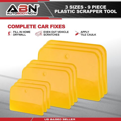 ABN Automotive Body Filler Spreader - 3 Sizes - 9pc Reusable Plastic Puddy Scraper Set for Fillers, Putties, and Paint in Saudi Arabia