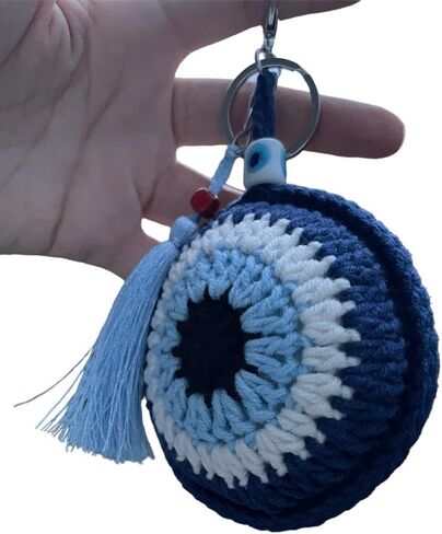 Atelier PG Crochet Evil Eye Key Chain, Evil Eye Bag Charm, Cotton Evil Eye Amigurumi with Tassel and Handcrafted Glass Beads (Blue) in Saudi Arabia