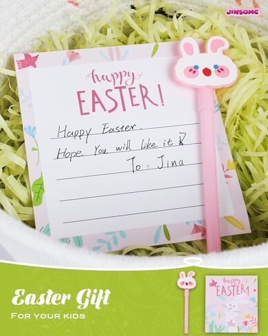 Easter Basket for Kids - Cute Pink Bunny Woven Bag for Girls, Personalized Large Easter Baskets, Durable Egg Hunt Storage for Boys Toddler & Baby, Includes Raffia & Neutral Pen & Name Stickers in Saudi Arabia