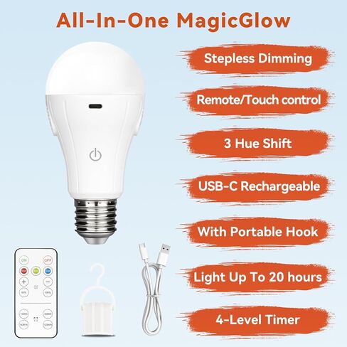 Neporal 9W Amber Light Bulbs with Remote, 3 Color Dimmable Full Spectrum Warm Light Bulbs, Blue Light Blocking, 4 Level Timing, Dim Light Bulbs 60W Equivalent for Bedroom, Nursery, Sleep in Saudi Arabia