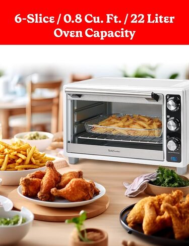 Betty Crocker Air Fryer Convection Toaster Oven, Multifunction 6-Slice Toaster and Air Fryer Oven, 0.8 Cu. Ft. 6 Slice Capacity AirFryer Toaster Oven Combo, 7 Function Convection Oven,Silver in Saudi Arabia