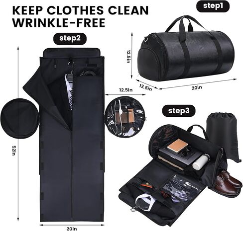 HDKJDPG حقيبة ملابس سفر نصف يوم للسفر. حقيبة ملابس قابلة للطي من Travelher. حقيبة ملابس قابلة للطي للسفر مع حزام الكتف وحقيبة غسيل مقصورة الأحذية in Kuwait