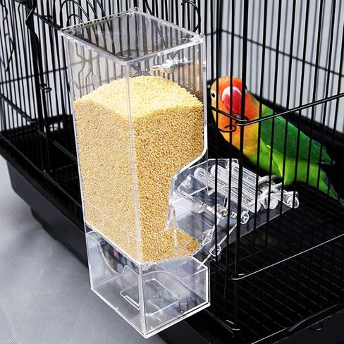 Automatic Bird Seed Feeder with Perch, Acrylic Transparent Parrot Foraging Feeders Cage Accessories for Small and Medium Parrots Parakeets Cockatiels Lovebirds in Saudi Arabia