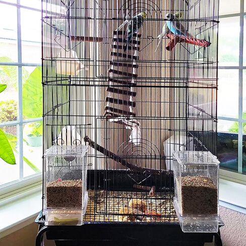 Automatic Bird Seed Feeder with Perch, Acrylic Transparent Parrot Foraging Feeders Cage Accessories for Small and Medium Parrots Parakeets Cockatiels Lovebirds in Saudi Arabia