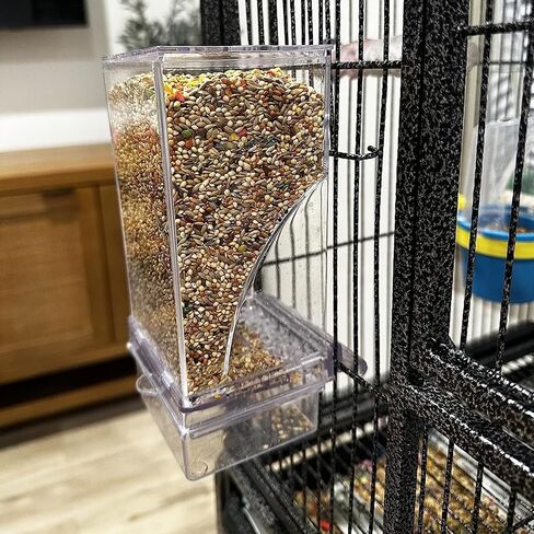 Automatic Bird Seed Feeder with Perch, Acrylic Transparent Parrot Foraging Feeders Cage Accessories for Small and Medium Parrots Parakeets Cockatiels Lovebirds in Saudi Arabia