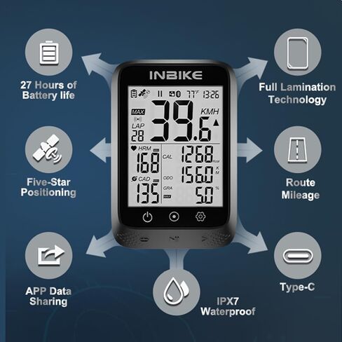 INBIKE ANT+ Bike Computer GPS Wireless with Bluetooth, IPX7 Waterproof Cycling Computer for Biking, Bicycle Speedometer Odometer with Auto Backlight in Saudi Arabia